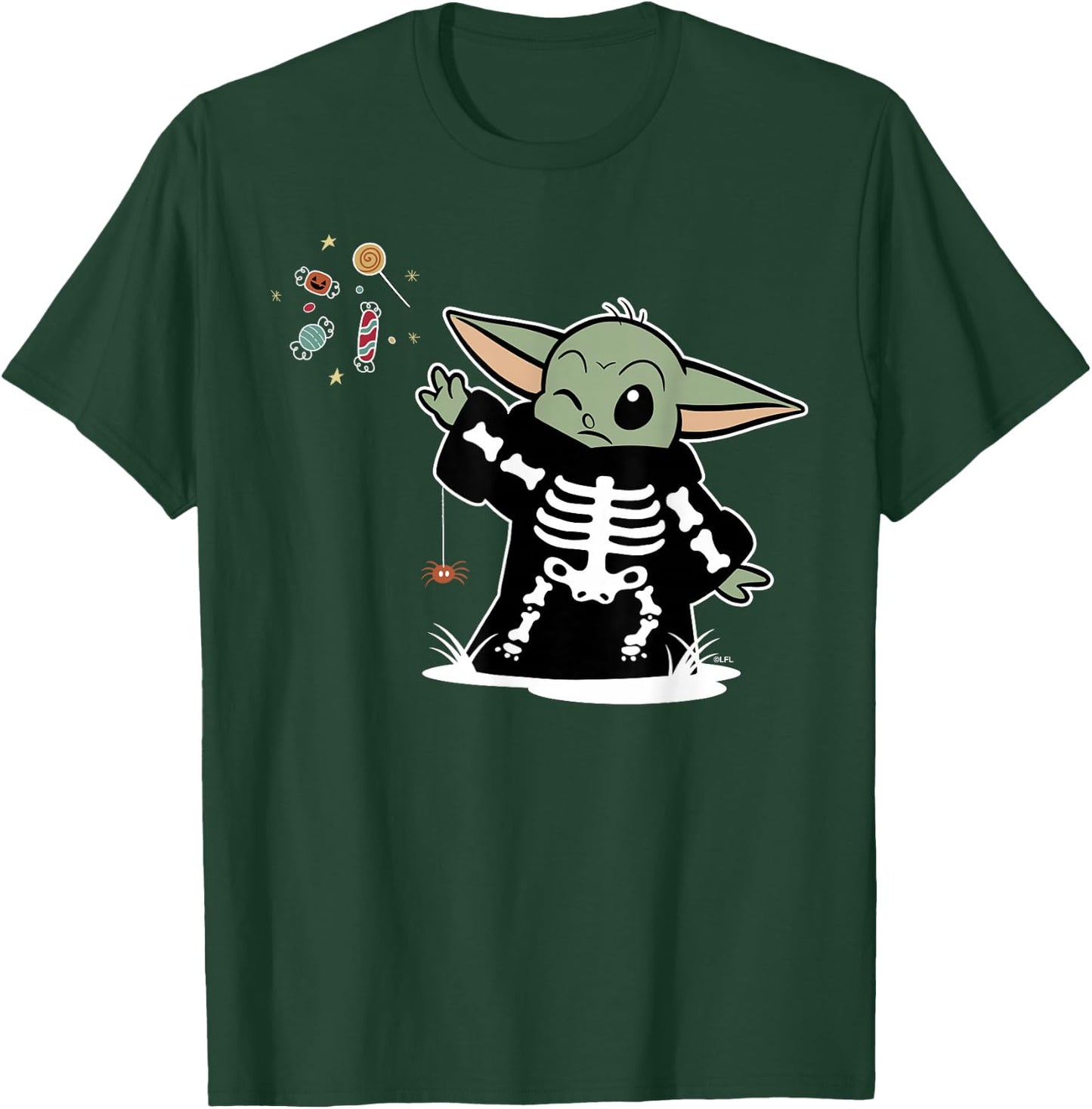 Star Wars Grogu Halloween Skeleton Costume Force Float Candy T-Shirt - T-Shirt | Forest