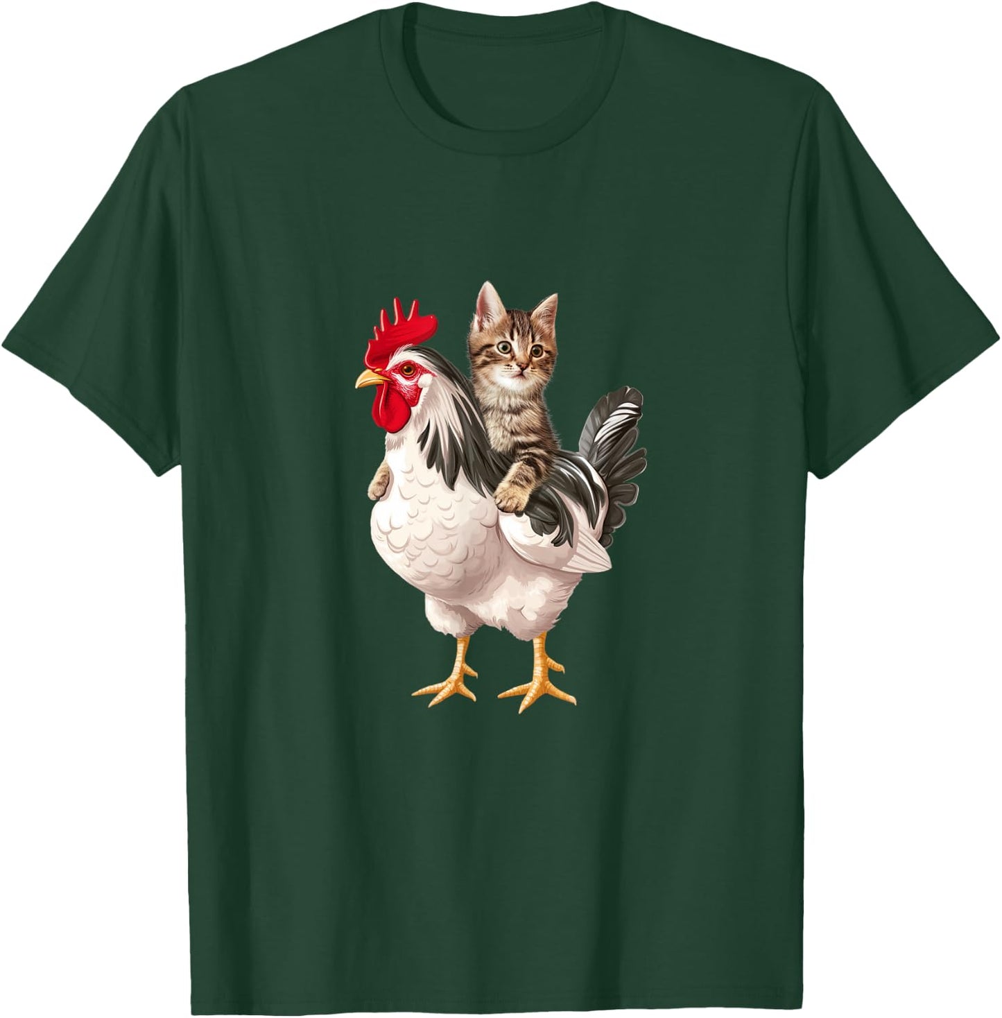 Cat Riding Chicken Funny Chicken Lover T-Shirt - T-Shirt | Forest