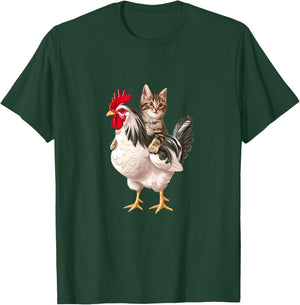 Cat Riding Chicken Funny Chicken Lover T-Shirt - T-Shirt | Forest