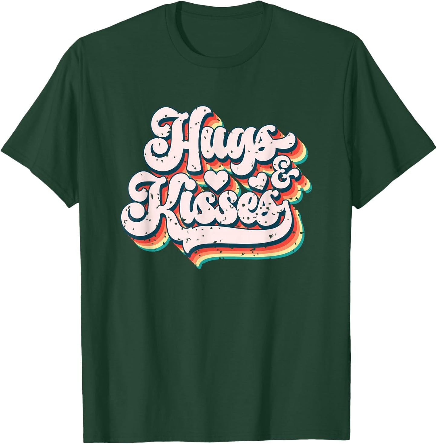 Vibrant Retro Typography Hugs And Kisses T-Shirt - T-Shirt | Forest