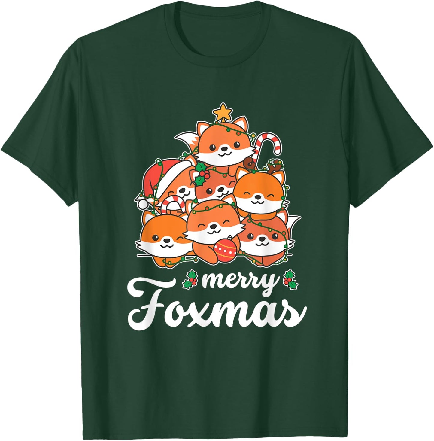 Merry Foxmas Pun Fox Christmas T-Shirt - T-Shirt | Forest