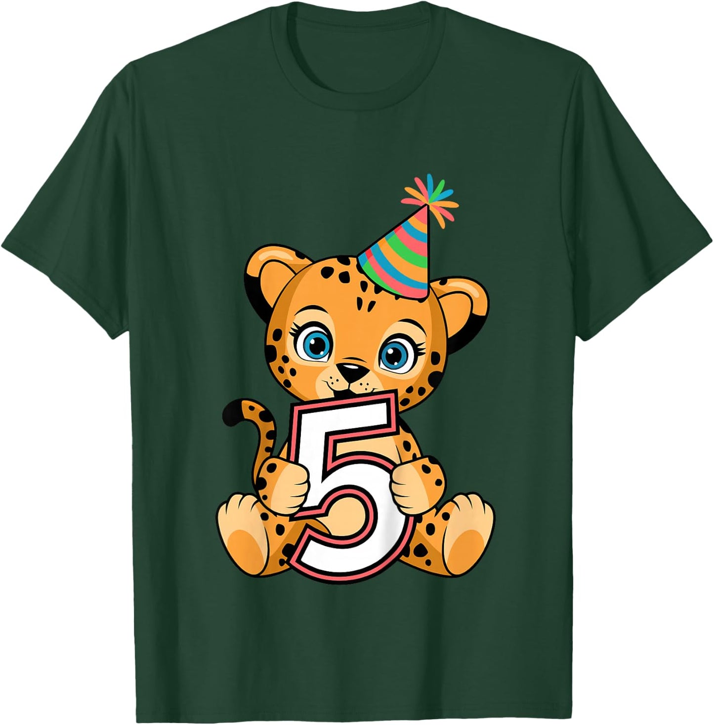 5th Birthday Cheetah Kids T-Shirt - T-Shirt | Forest