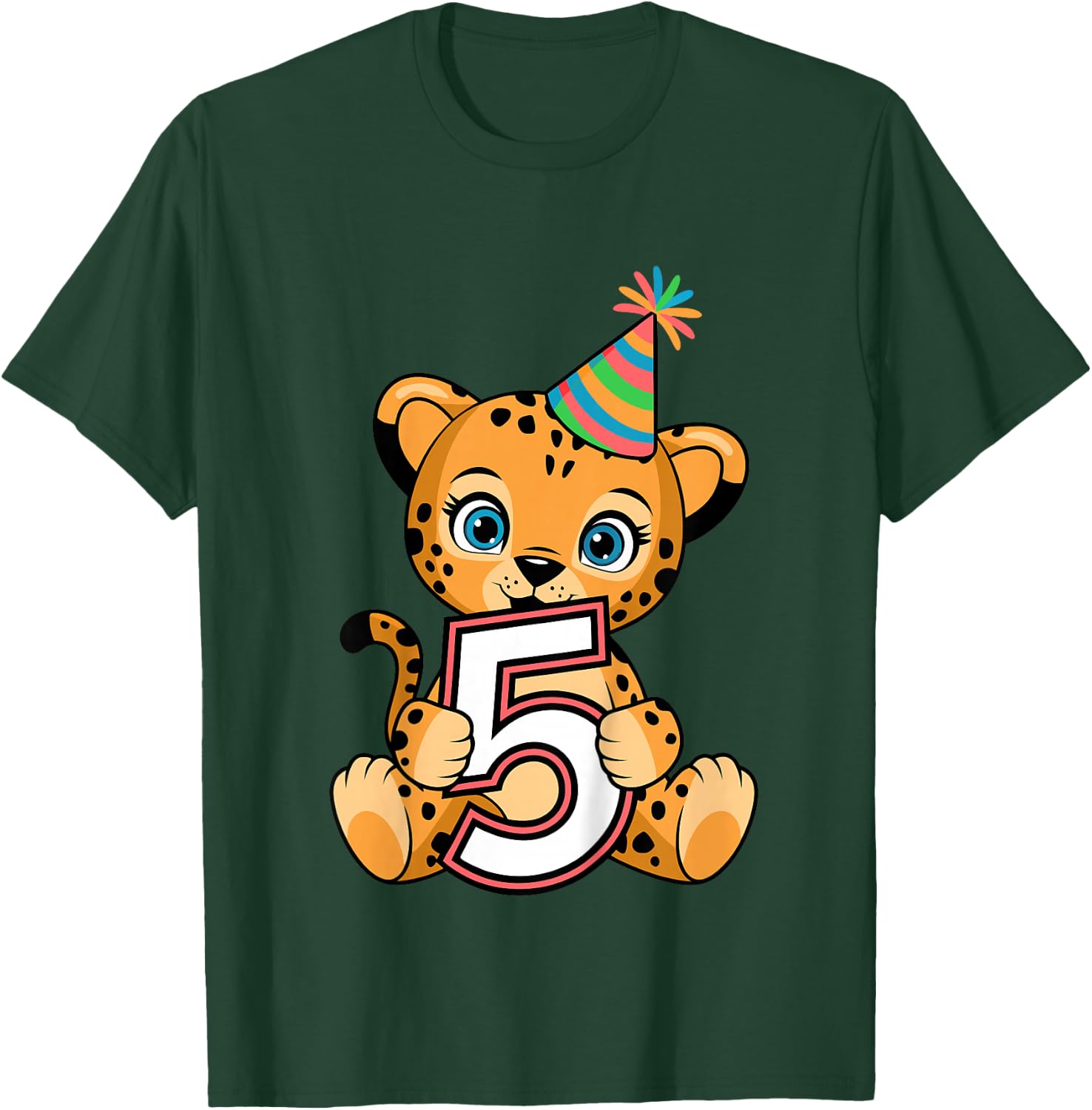 5th Birthday Cheetah Kids T-Shirt - T-Shirt | Forest