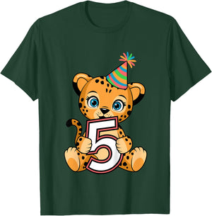 5th Birthday Cheetah Kids T-Shirt - T-Shirt | Forest