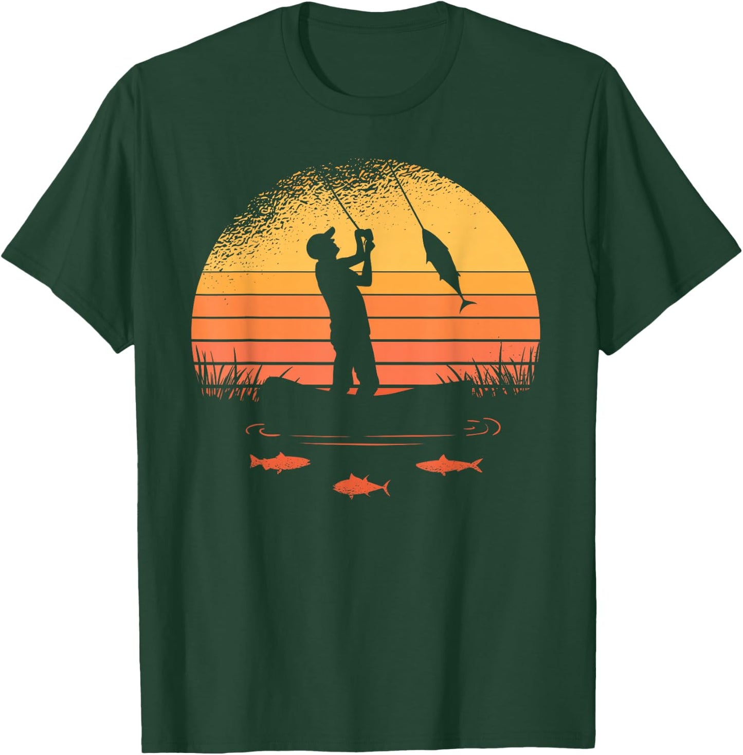 Angler with Sun and Fish Motif Women Children , black T-Shirt - T-Shirt | Forest