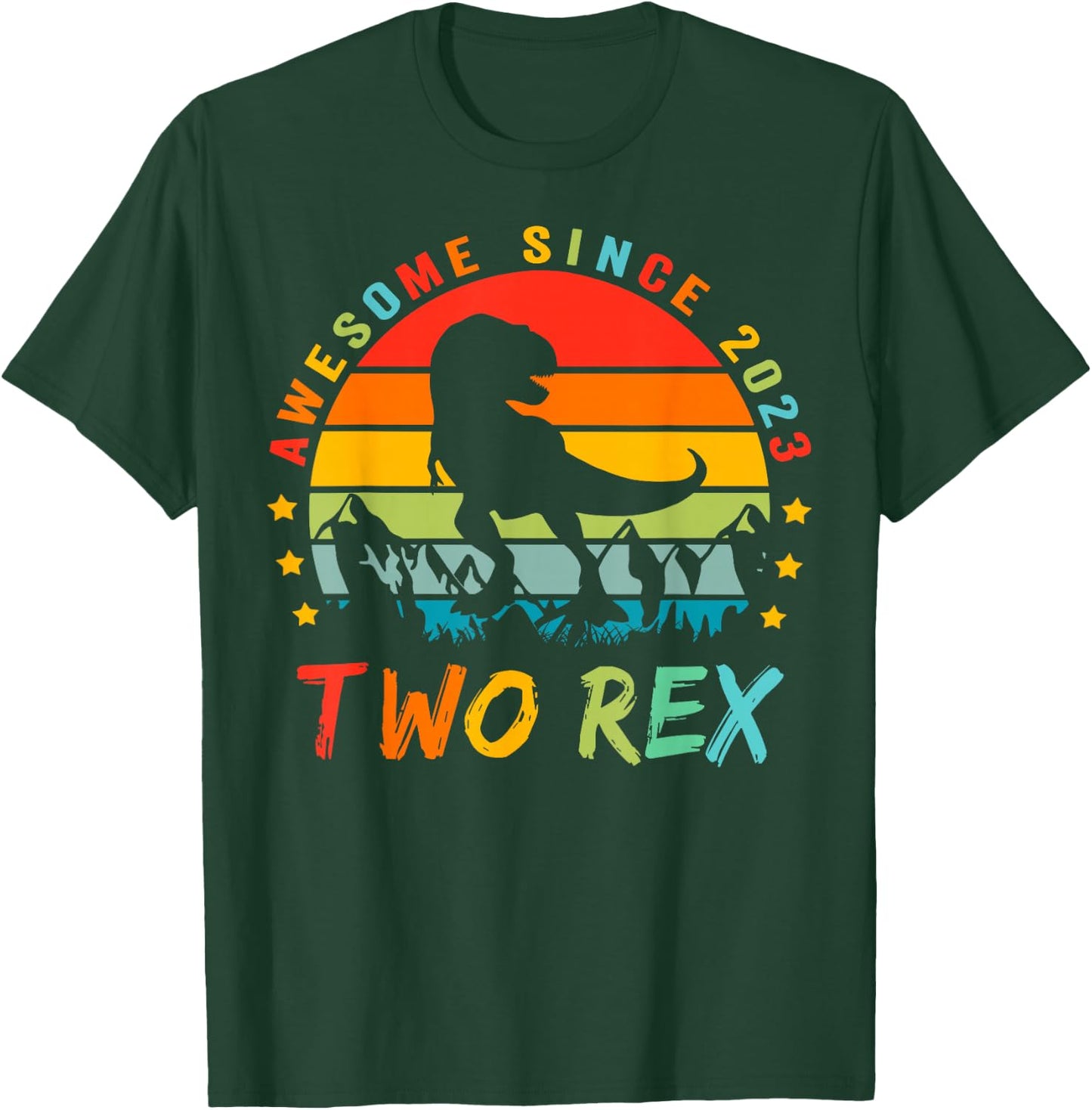 Two Rex 2nd Birthday Gift Second Dinosaur 2 Year Old T-Shirt - T-Shirt | Forest