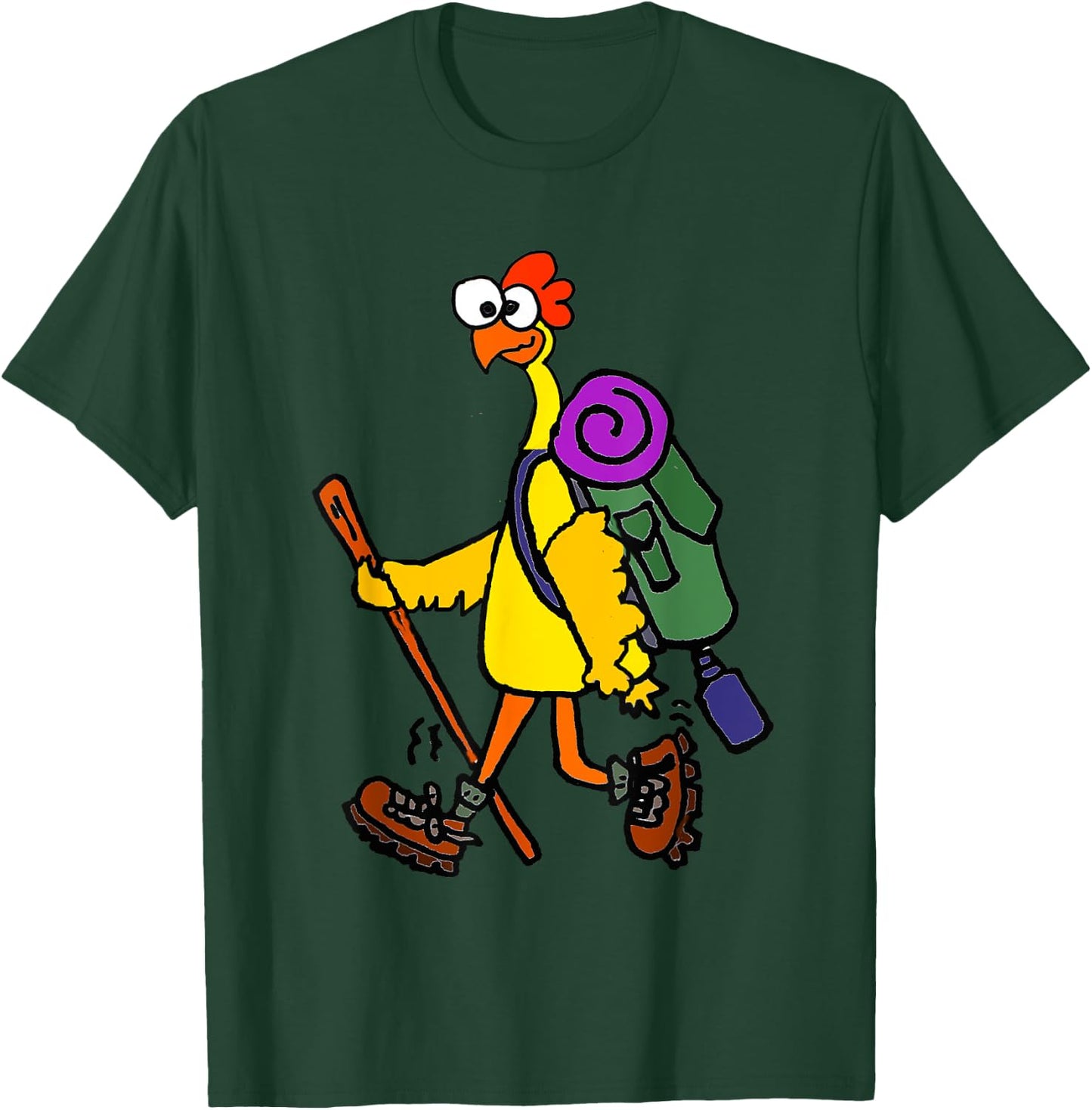 Smilealottees Funny Rubber Chicken Hiking Cartoon T-Shirt - T-Shirt | Forest