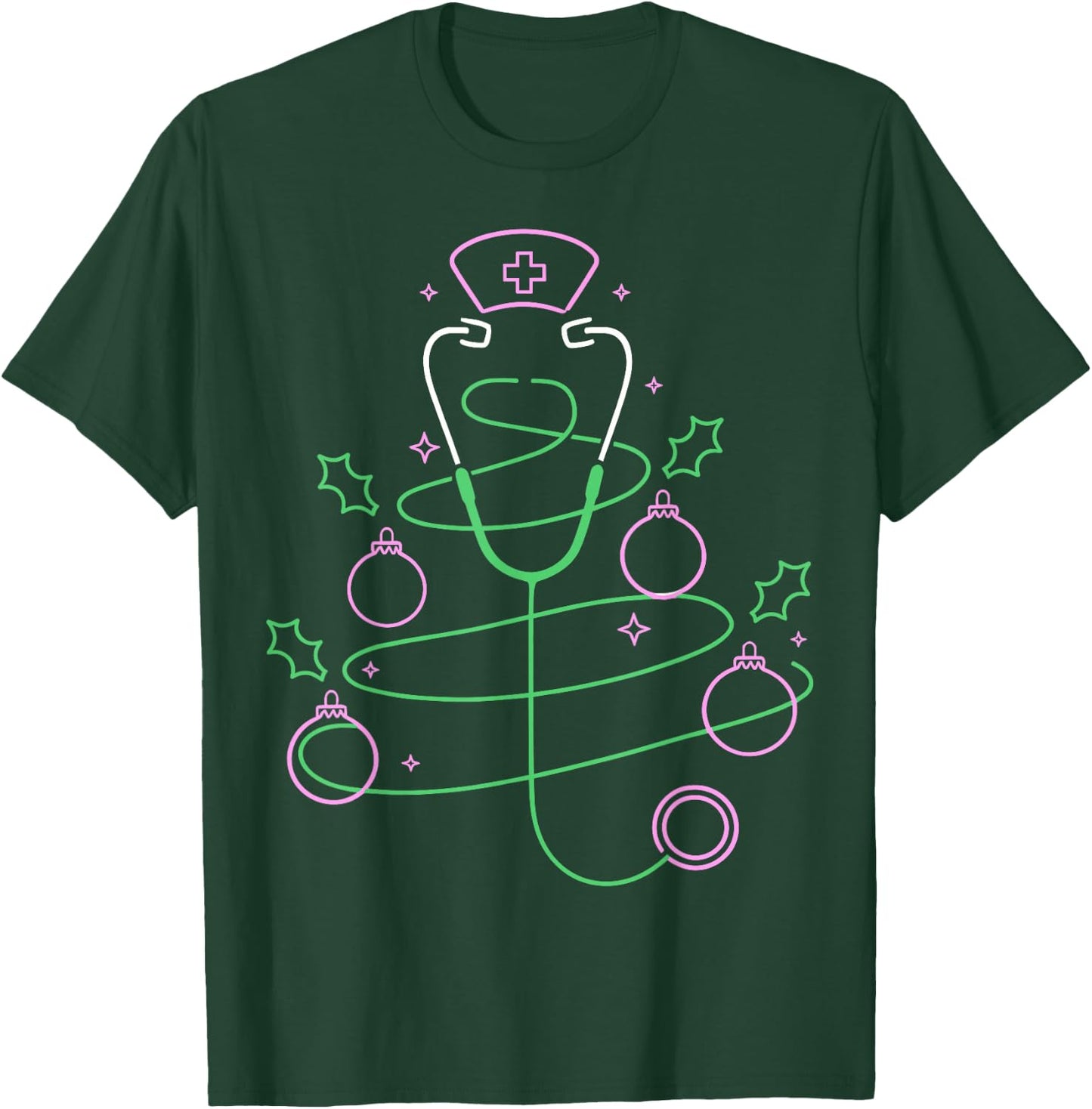 Christmas Tree Stethoscope Nurse Christmas T-Shirt - T-Shirt | Forest