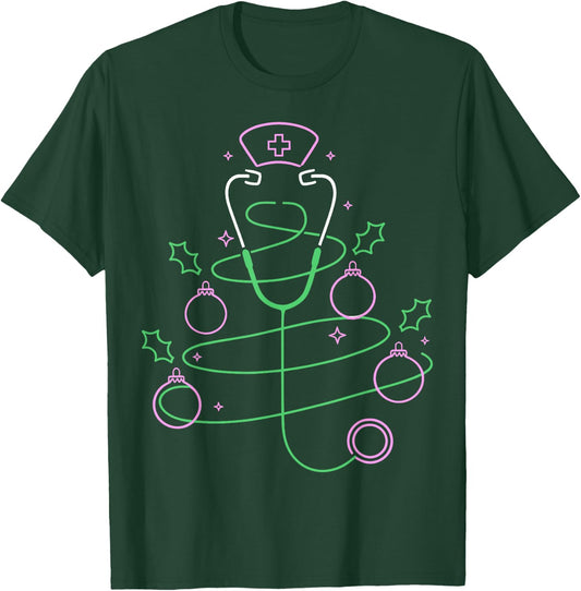 Christmas Tree Stethoscope Nurse Christmas T-Shirt - T-Shirt | Forest