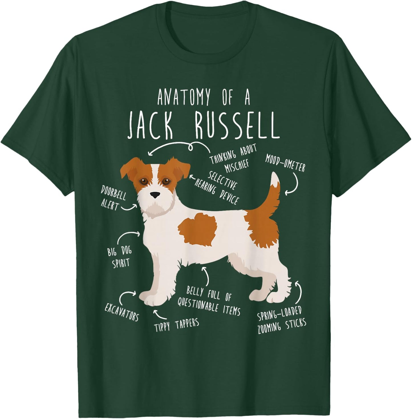 Broken Coat Jack Russell Terrier Anatomy, Cute Funny Pet JRT T-Shirt - T-Shirt | Forest