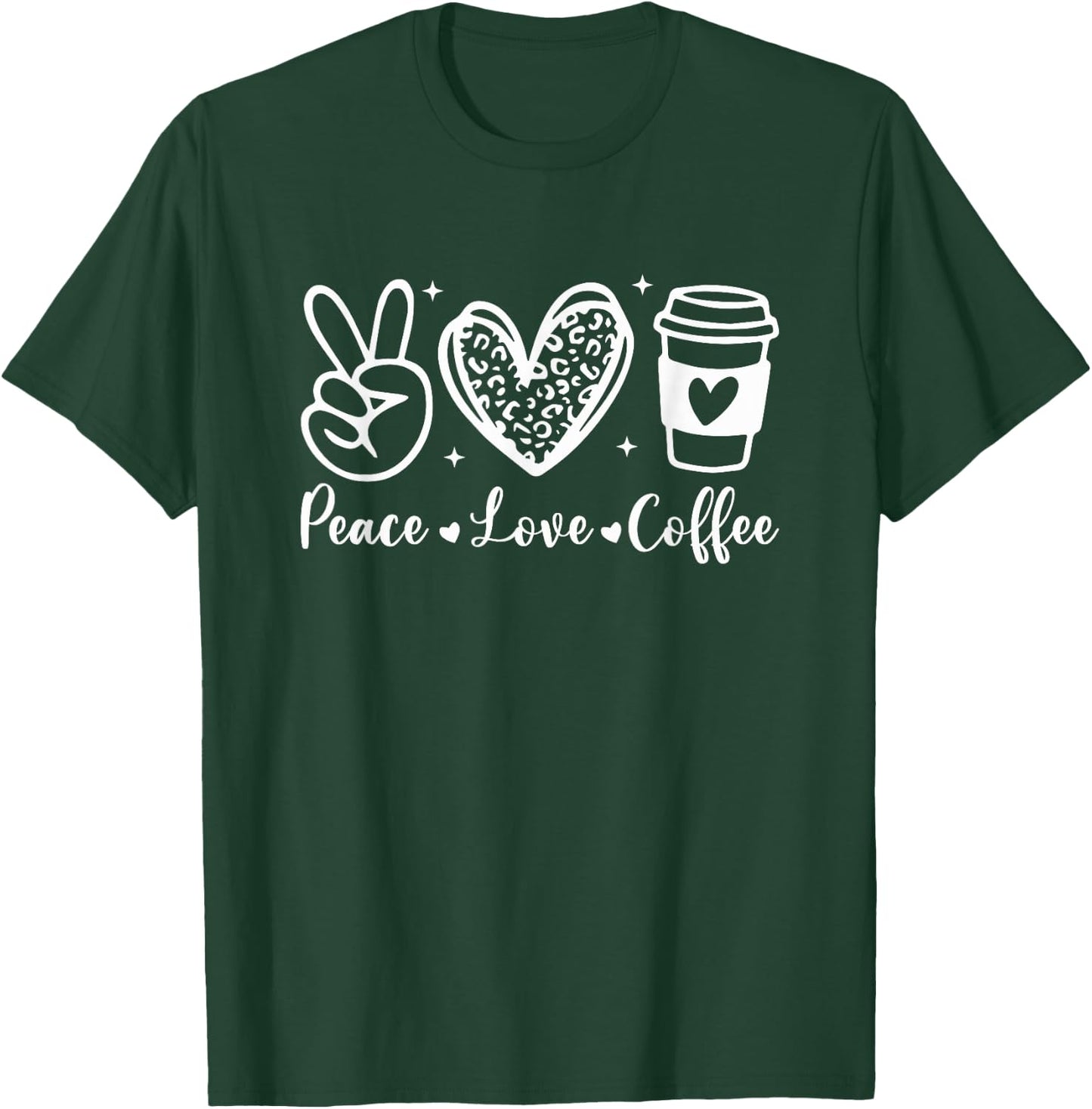 Leopard Peace Love Coffee Lovers Hippie T-Shirt - T-Shirt | Forest
