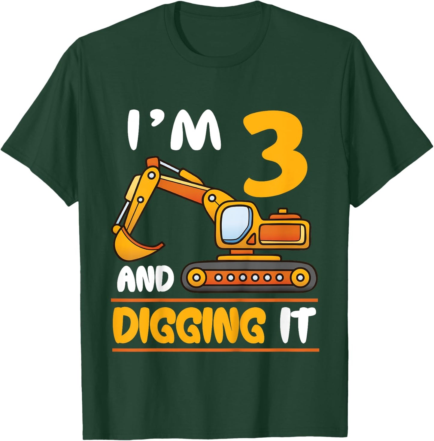 Kids Construction Truck 3rd Birthday Squad 3 Years Old Excavator T-Shirt - T-Shirt | Forest