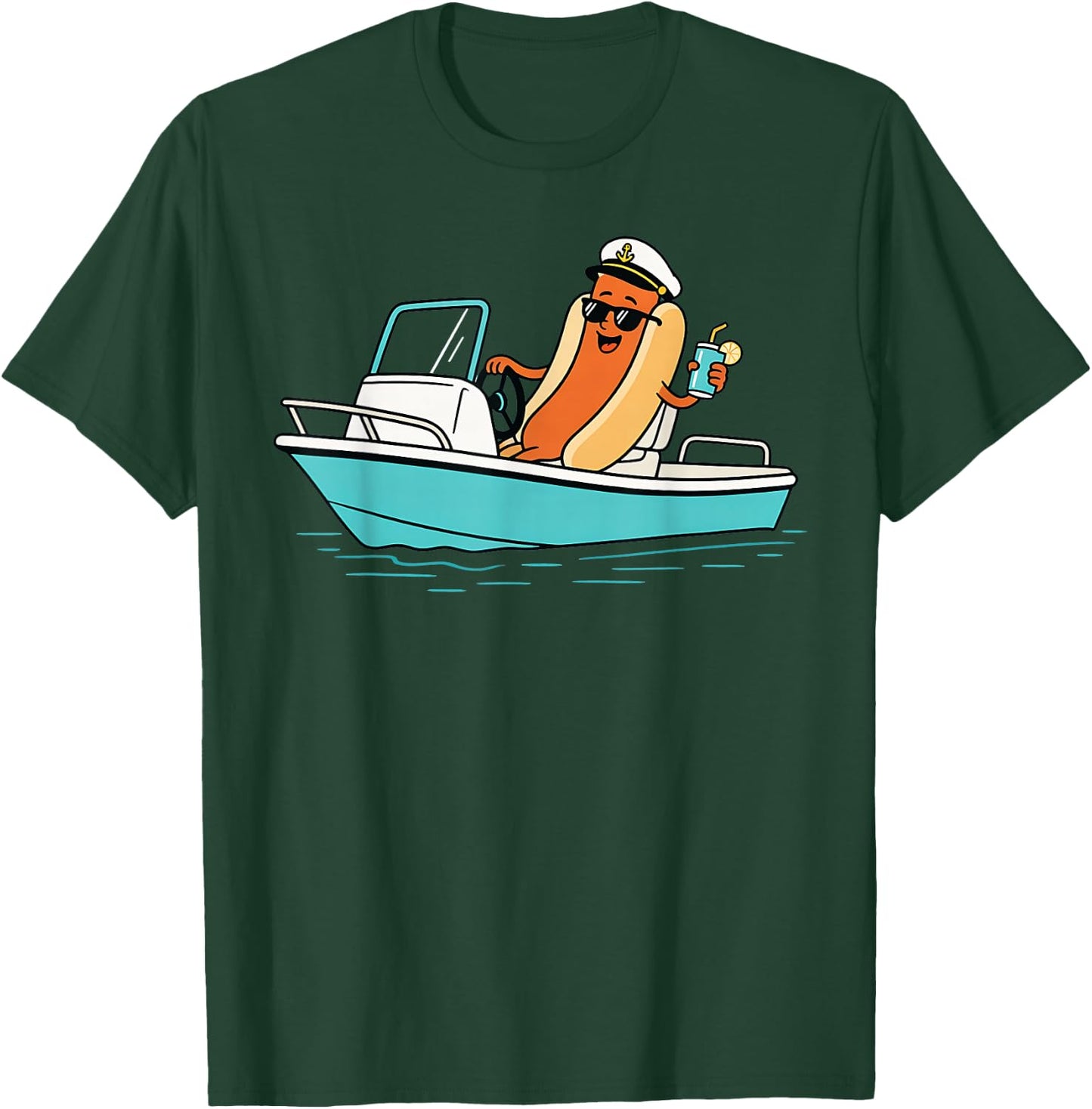 Captain Hotdog Funny Hotdog Boat Captain Lake Life Summer T-Shirt - T-Shirt | Forest
