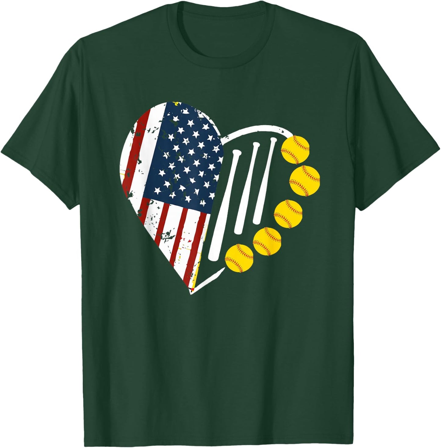 Softball American Flag 4th of July T-Shirt - T-Shirt | Forest