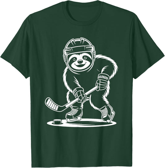 Funny Sloth Playing Ice Hockey Design Kids Boys T-Shirt - T-Shirt | Forest