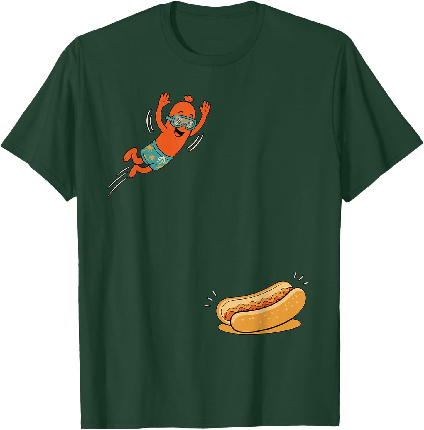 Funny Hot Dog Jumping Into Bun Sausage BBQ High Dive T-Shirt - T-Shirt | Forest