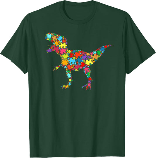 Dinosaur Puzzle Women Men Autism Awareness - Tyrannosaurus T-Shirt - T-Shirt | Forest