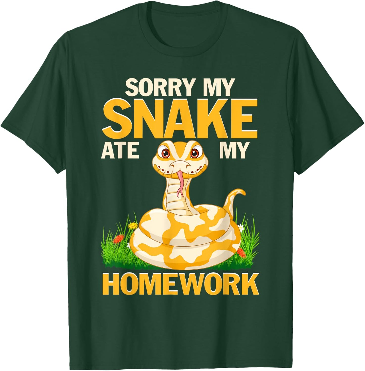 Funny Snakes Sorry My Snake Ate My Homework Python Reptile T-Shirt - T-Shirt | Forest