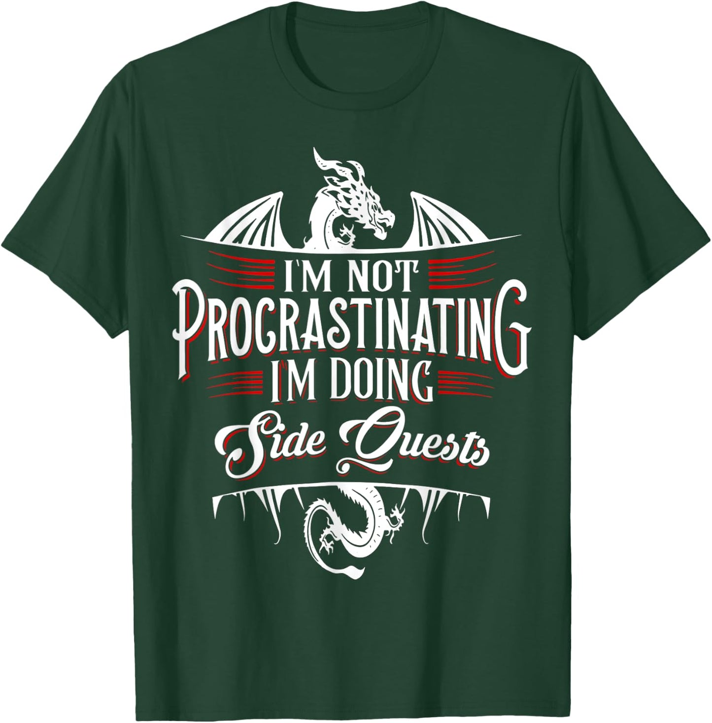Not Procrastinating Side Quests Funny RPG Gamer Dragons T-Shirt - T-Shirt | Forest