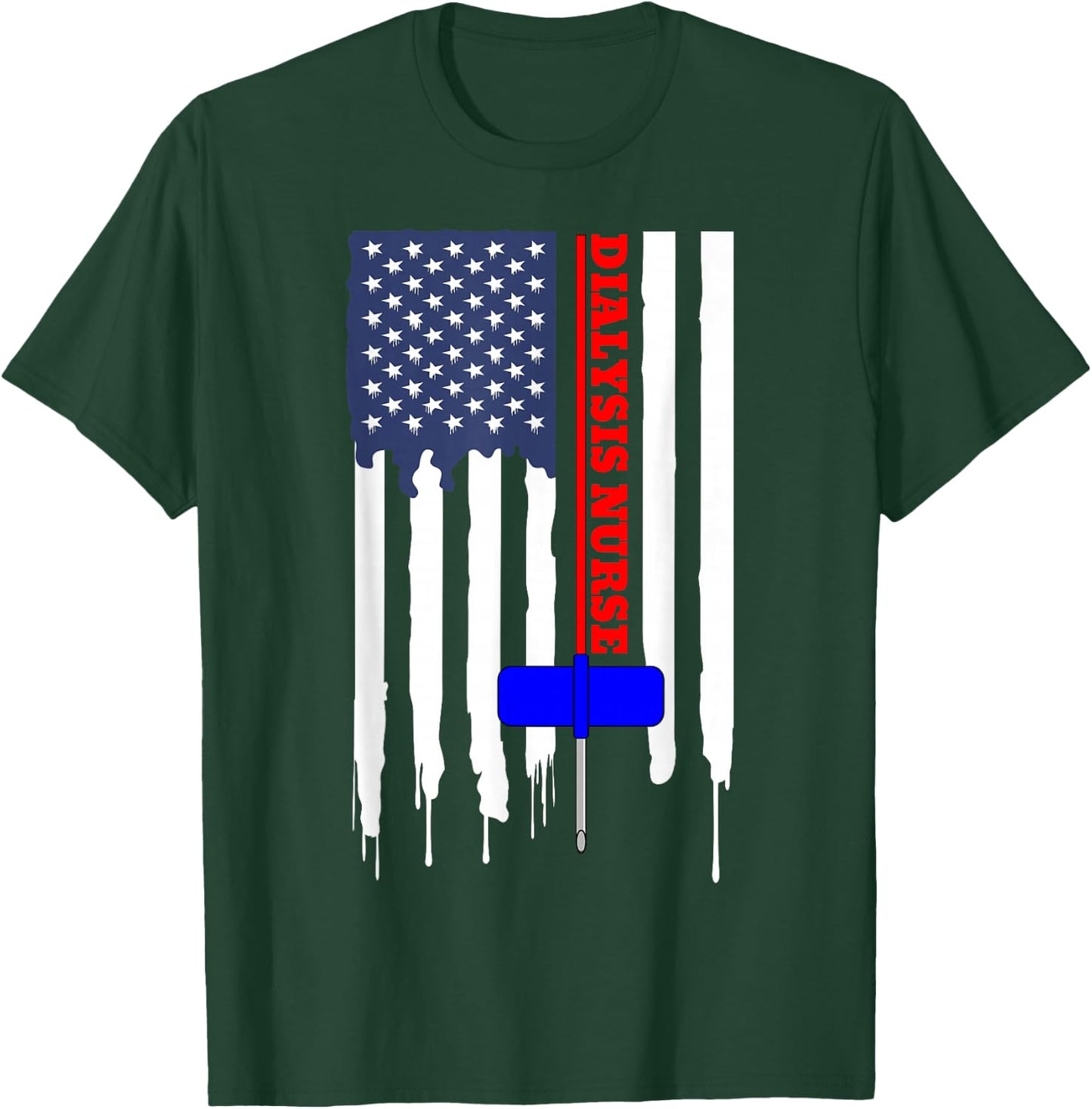 Dialysis Nurse American Flag Big Needle T shirt T-Shirt - T-Shirt | Forest
