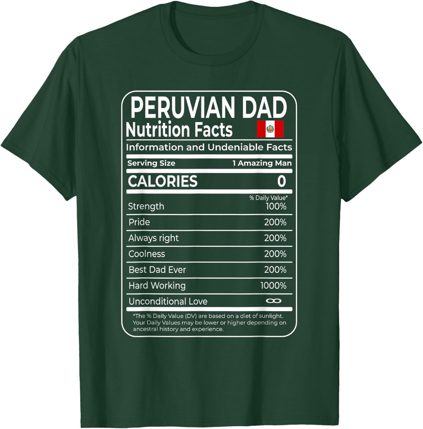 Peruvian Dad Nutrition Facts National Pride Gift Dad T-Shirt - T-Shirt | Forest