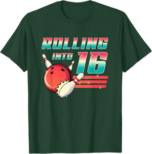 Rolling Into 16 Years Old Bowling Party 16th Birthday Retro T-Shirt - T-Shirt | Forest