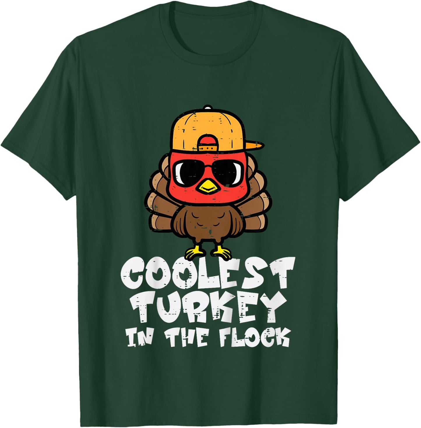 Kids Thanksgiving Coolest Turkey Flock Boys Kids Toddler Youth T-Shirt - T-Shirt | Forest