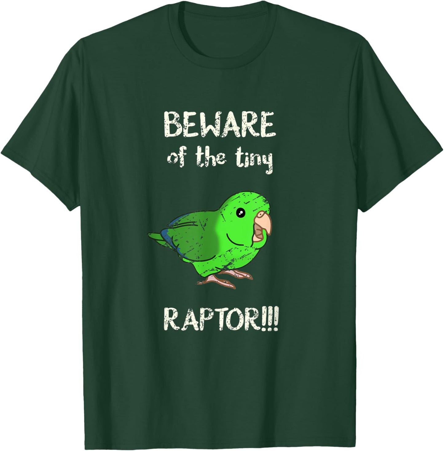 Beware of the Tiny Raptor Green Parrotlet Vintage Parrot T-Shirt - T-Shirt | Forest