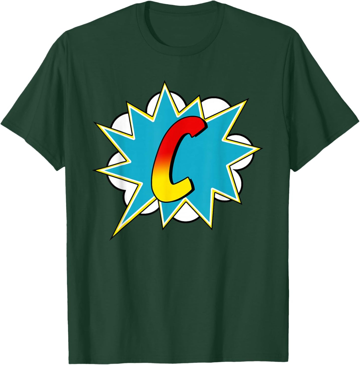 Letter C Superhero Name Comic Letter Retro Costume , Black, S T-Shirt - T-Shirt | Forest