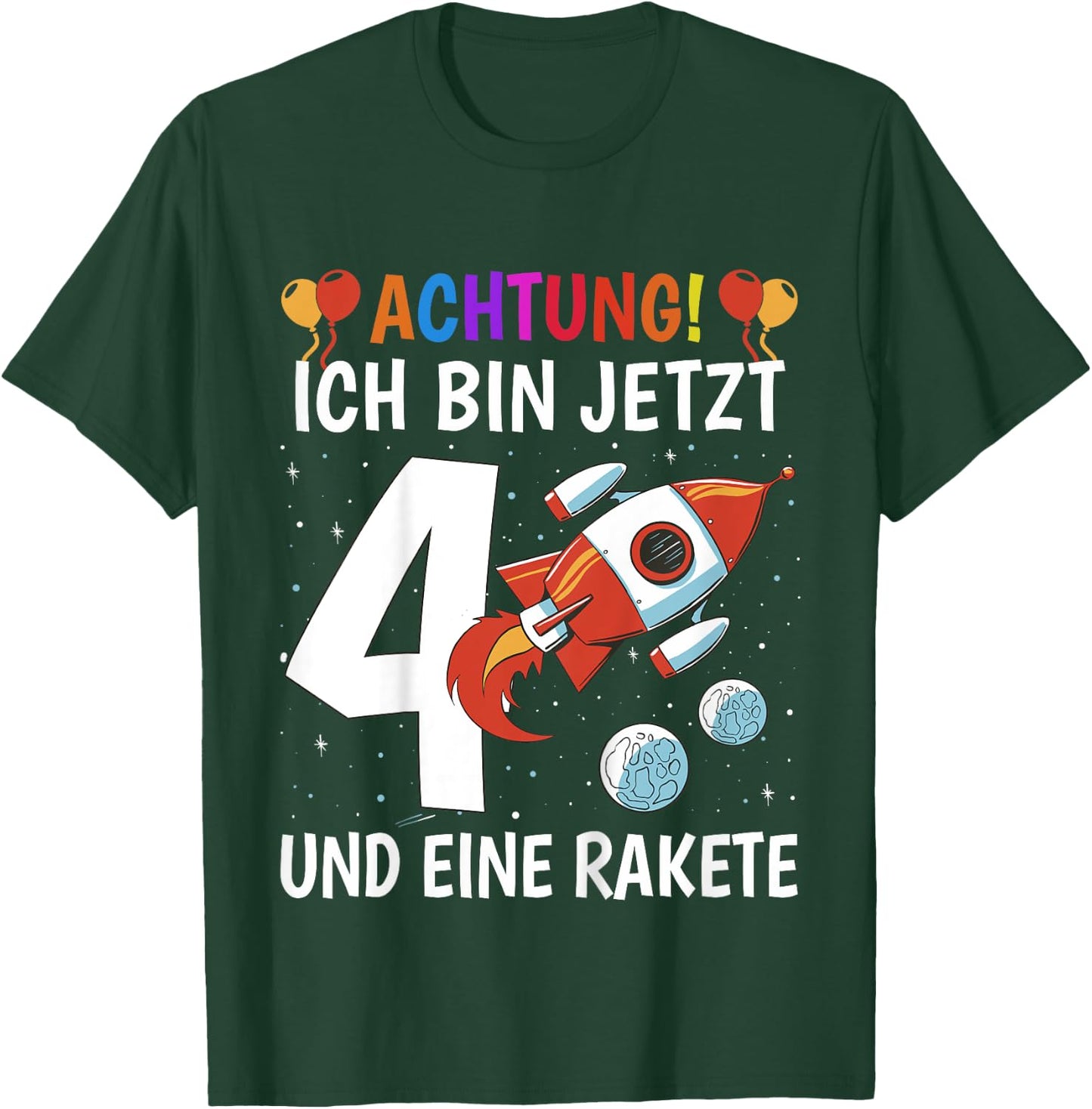 Children's 4th Birthday Boys 4 Years - Planets Space Rocket , black T-Shirt - T-Shirt | Forest