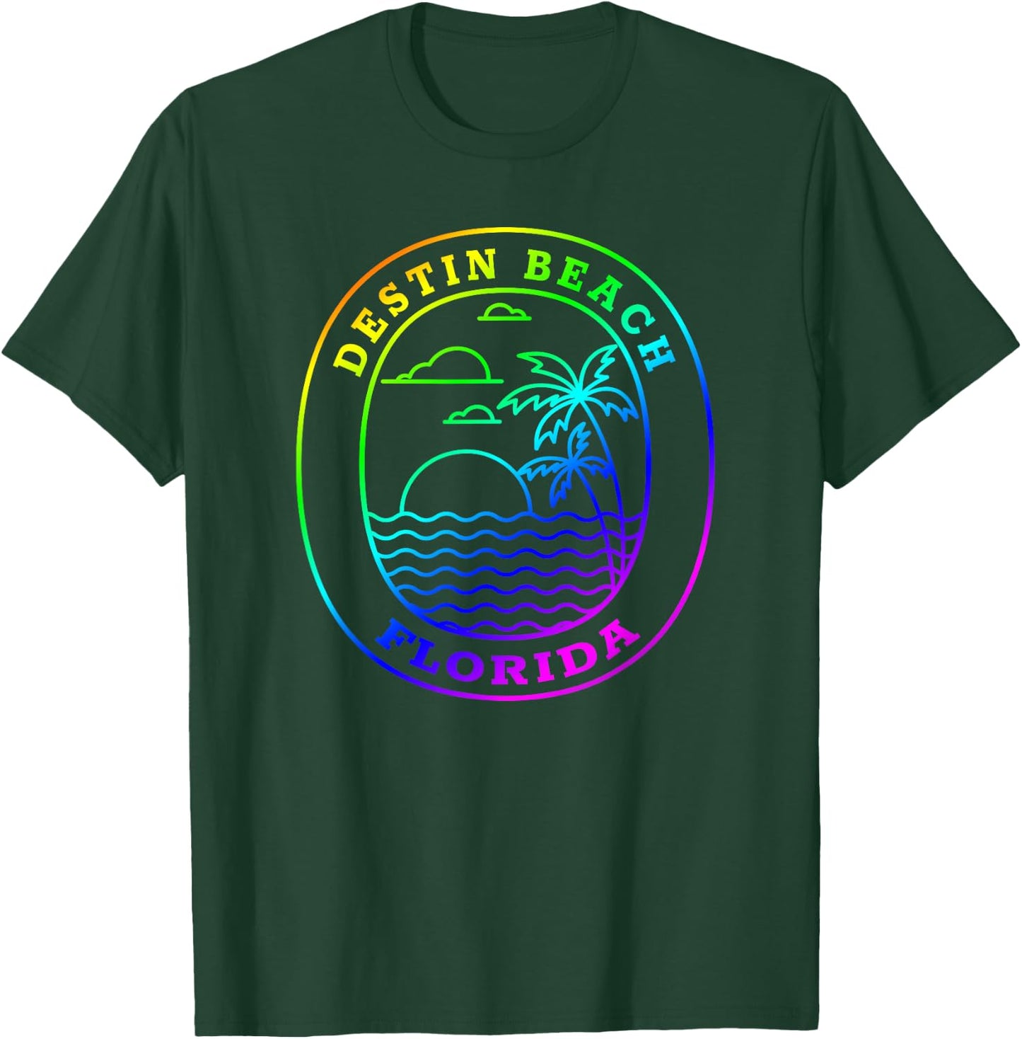 Destin Beach Florida USA Rainbow Palm Tree Beach Vacation T-Shirt - T-Shirt | Forest
