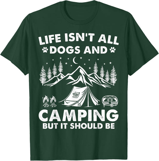 Funny Camping Dogs Outdoor Campfire Trailer Camper Camp Dog Women Kids T-Shirt - T-Shirt | Forest