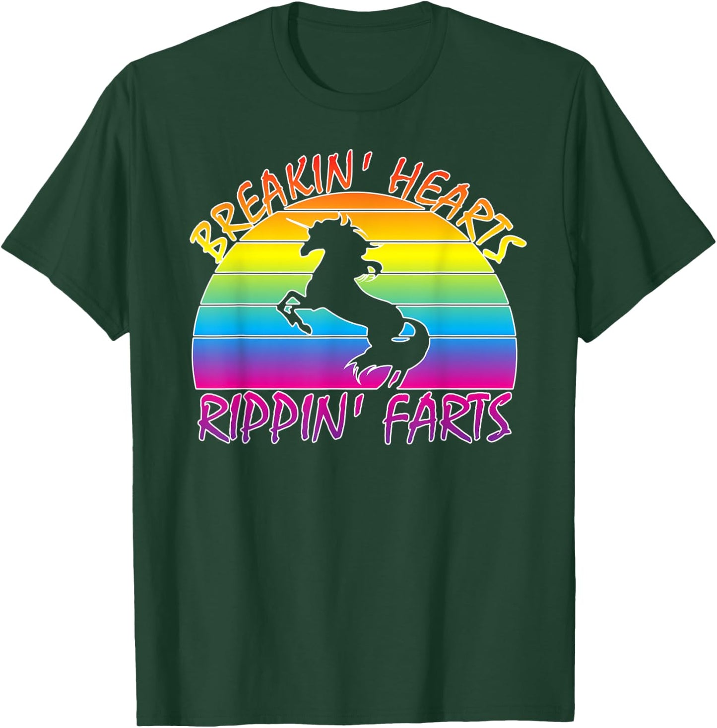 Funny Rainbow Unicorn Breaking Hearts Ripping Farts T-Shirt - T-Shirt | Forest