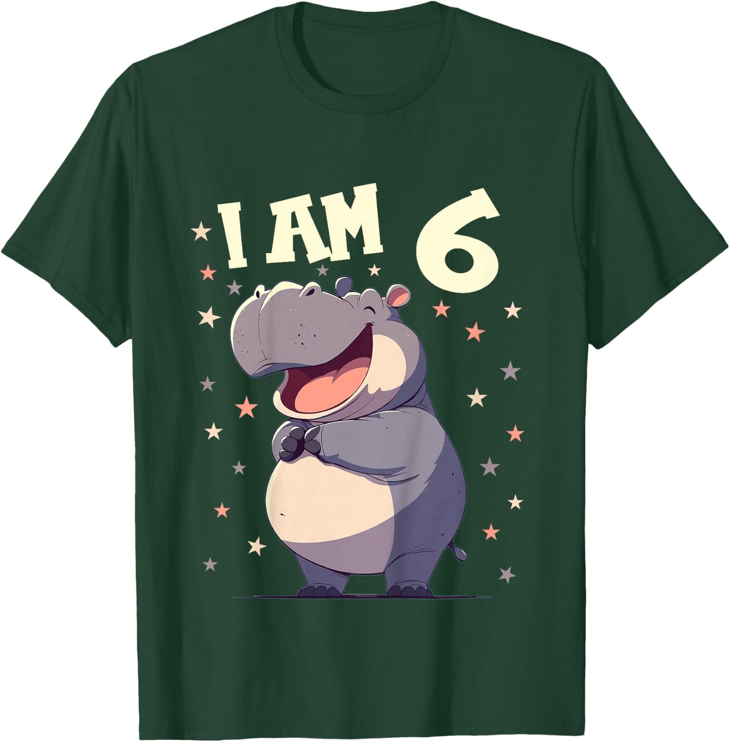 Kids 6 Years old 6 birthday Hippos Boy Girl Hippo T-Shirt - T-Shirt | Forest