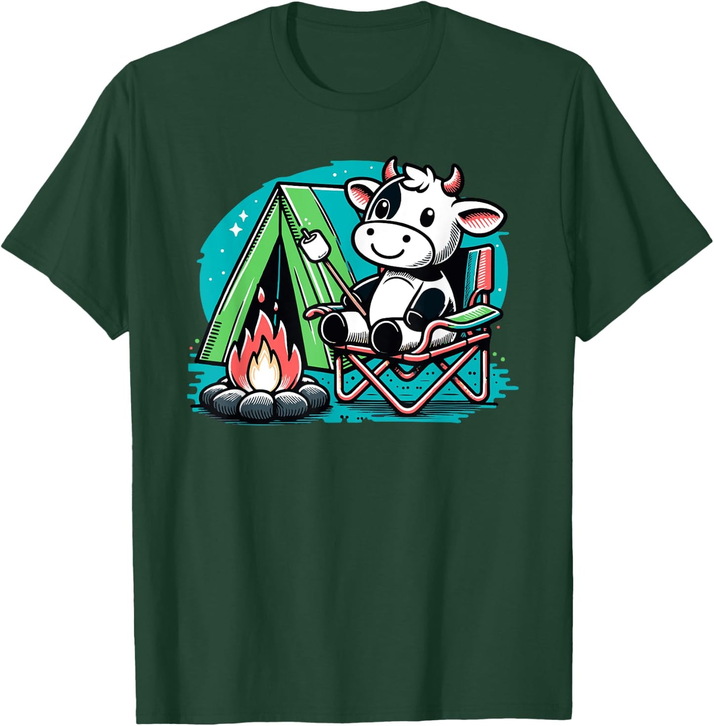 Cute Cow at the Campfire Funny S'more Camping T-Shirt - T-Shirt | Forest