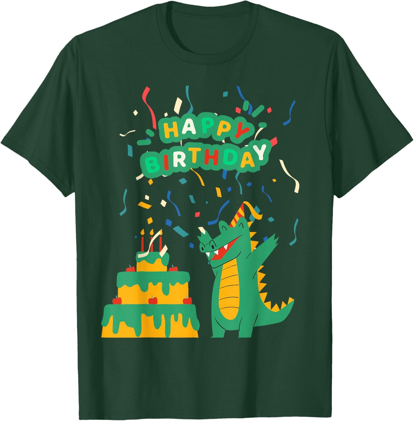 Happy Birthday Crocodile Alligator Cake Confetti Snap Party T-Shirt - T-Shirt | Forest
