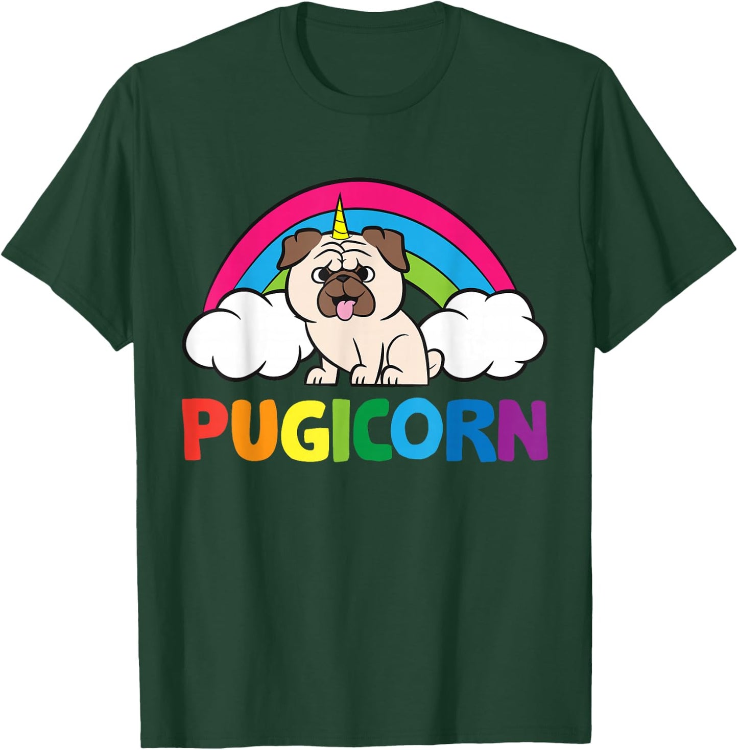 Pug Dog Unicorn Horn Funny Pugicorn T-Shirt - T-Shirt | Forest