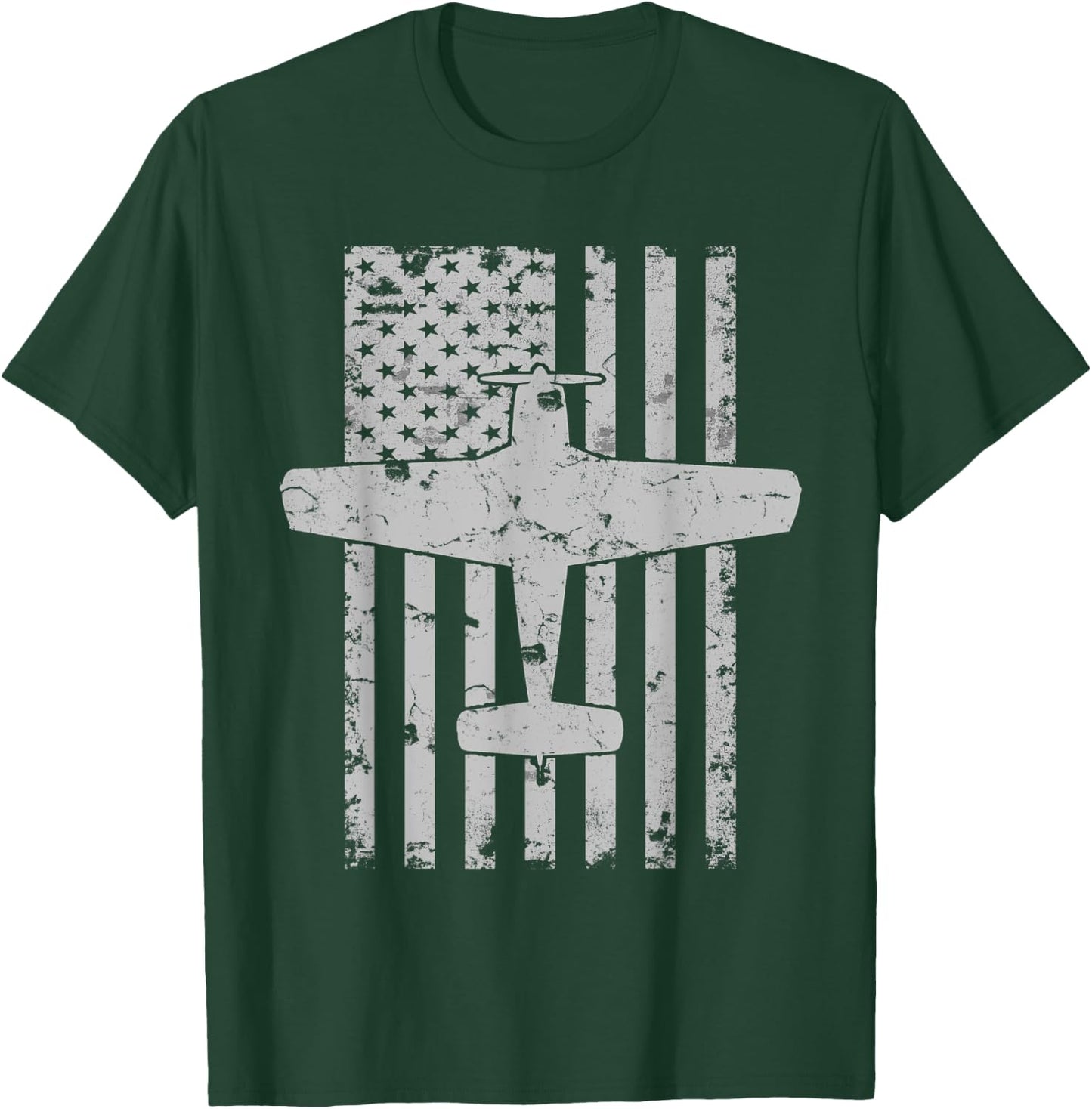 Bonanza Airplane Patriotic Distressed Flag Pilot Women Kids Men T-Shirt - T-Shirt | Forest