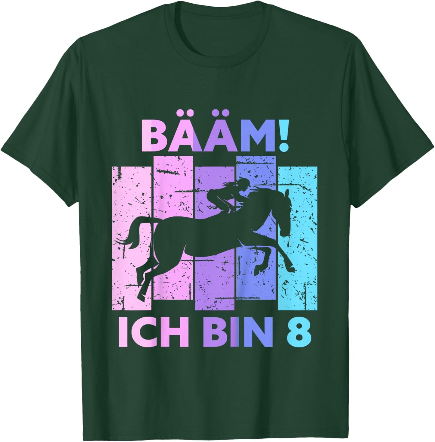 Children's 8th Birthday Girl Eight Years Old Horse BÄM! I Am 8 , black T-Shirt - T-Shirt | Forest