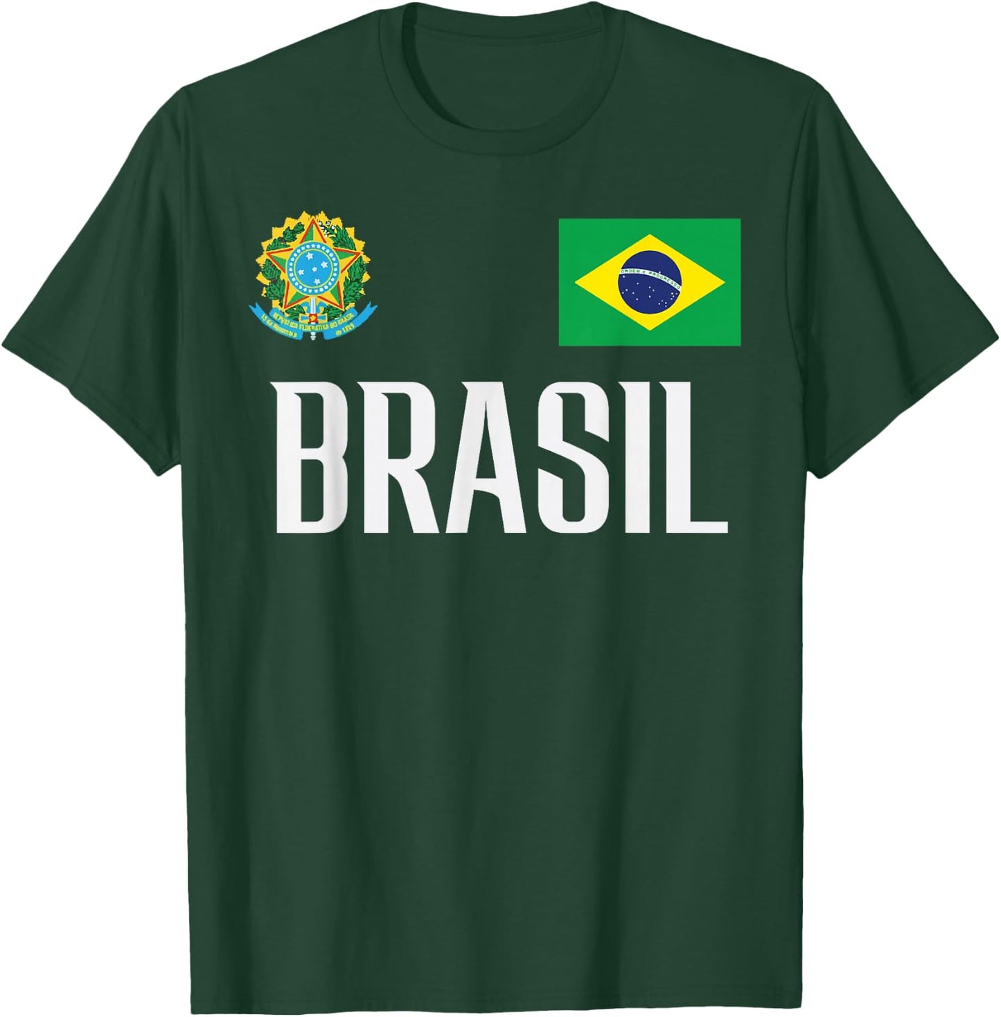 Brasil Flag Brazil Football Soccer Fan Men Women Kids T-Shirt - T-Shirt | Forest