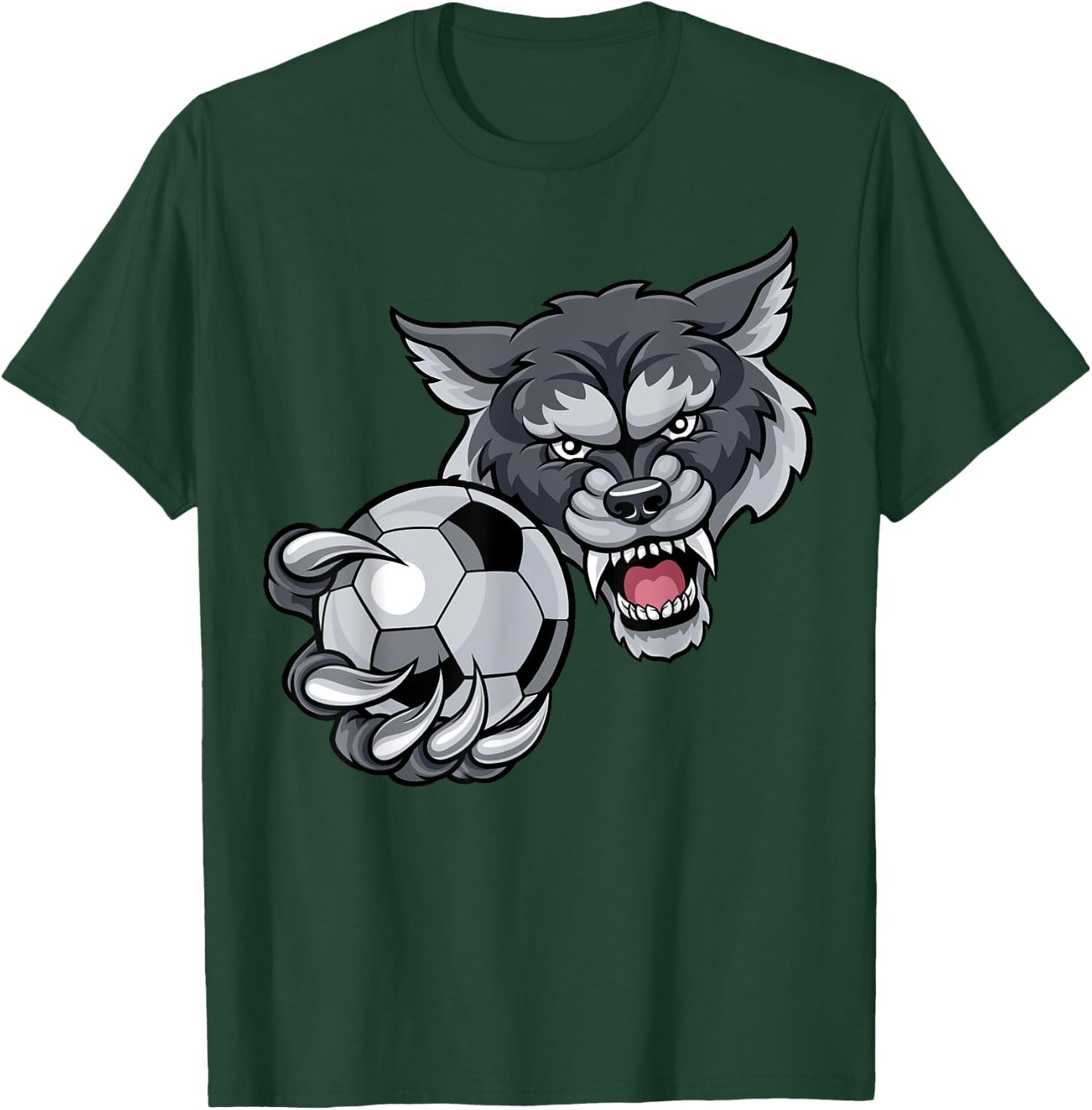Wolf Sports Team Mascot Holding Soccer Football Ball T-Shirt - T-Shirt | Forest