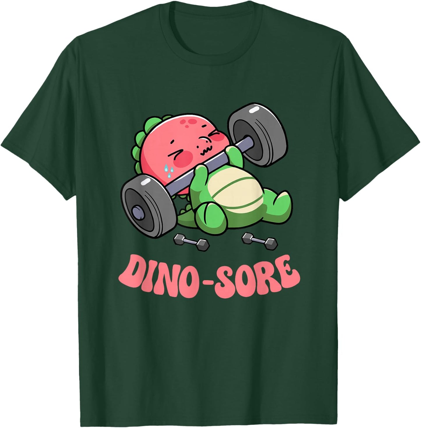 Dino Sore Gym Fitness Lifting Weights Workout Gym Dinosaur T-Shirt - T-Shirt | Forest