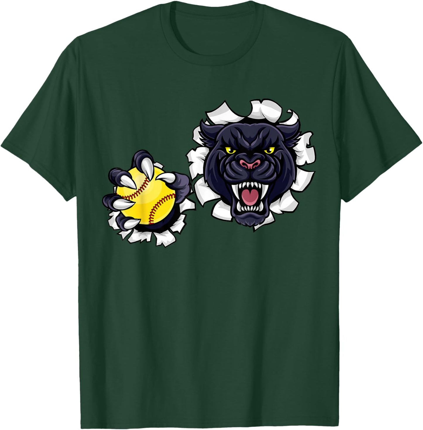 Panther Softball Ball Animal Cartoon Character T-Shirt - T-Shirt | Forest