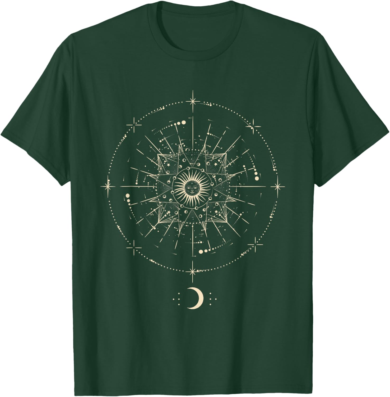 Boho Sun and Moon with Circular Esoteric Design , black T-Shirt - T-Shirt | Forest