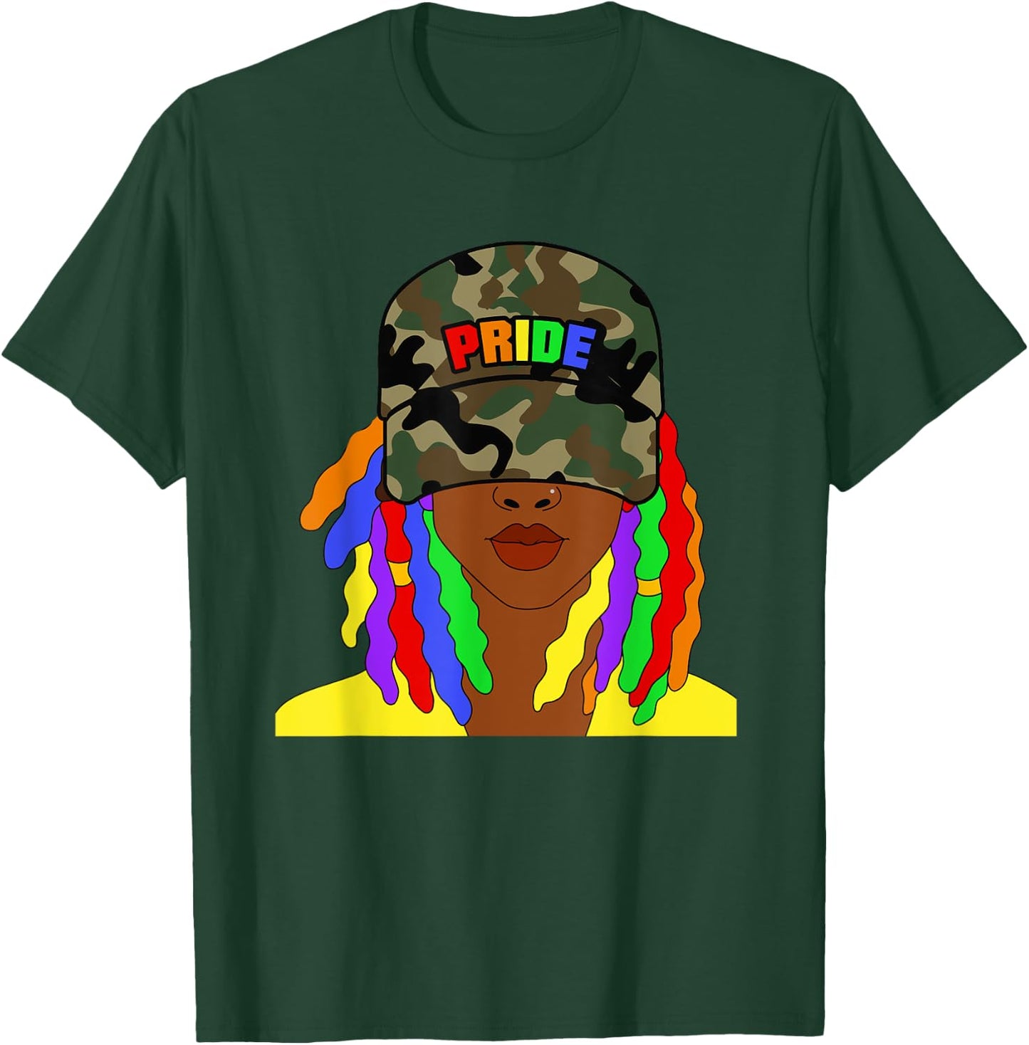 African American Lesbian Gay Pride Rainbow Locs Camo T-Shirt - T-Shirt | Forest