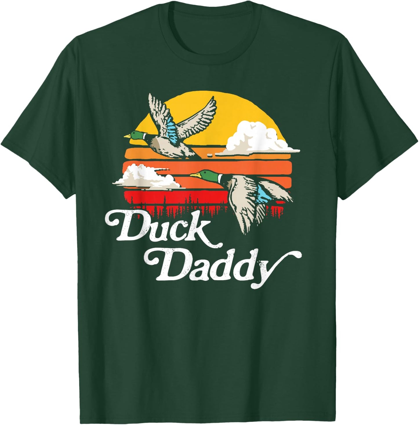Duck Daddy Vintage 80's Sun Funny Retro Mallard Hunter T-Shirt - T-Shirt | Forest