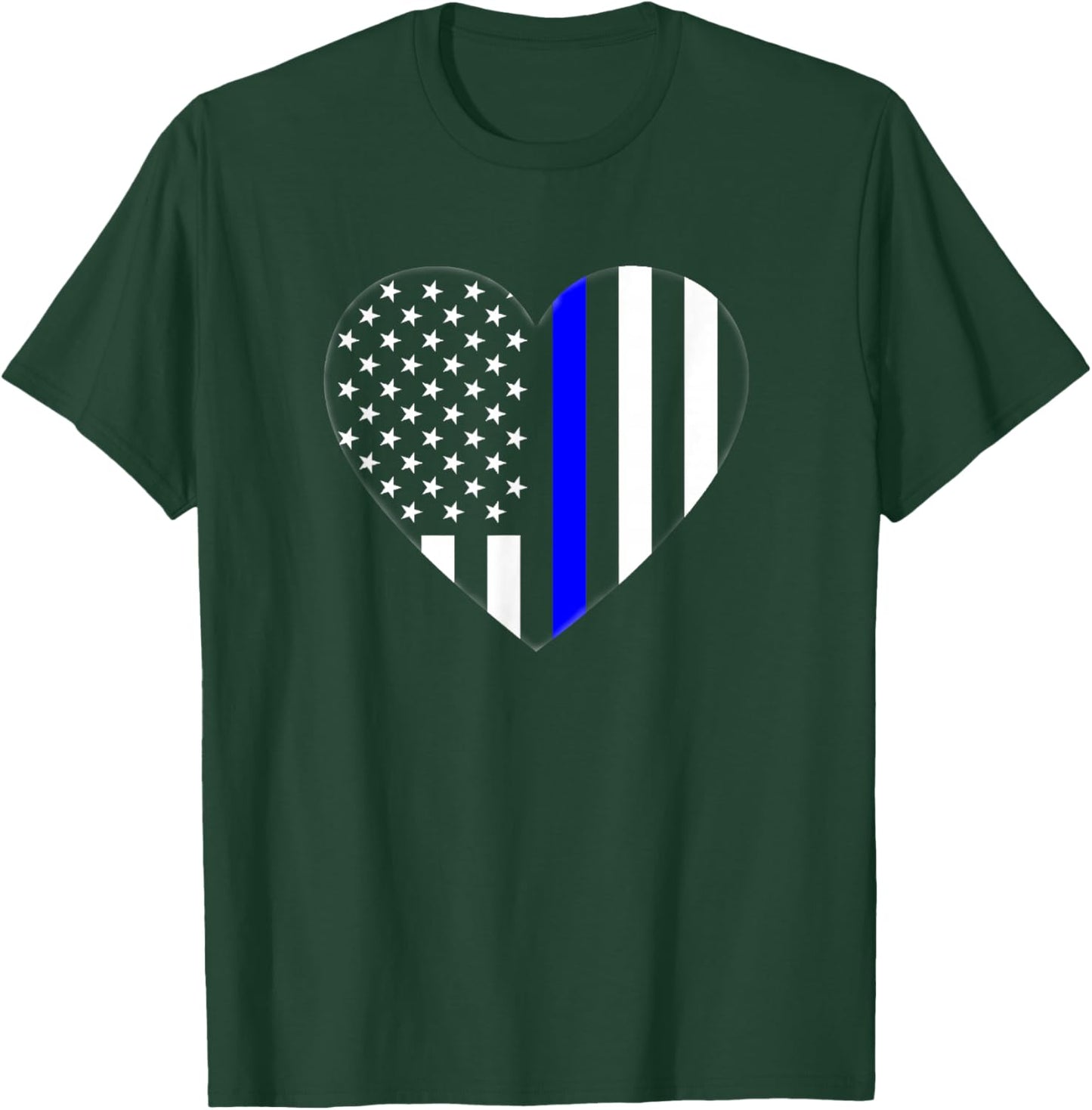 Love Our Police Officer US Flag Heart Thin Blue Line T-Shirt - T-Shirt | Forest