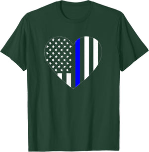 Love Our Police Officer US Flag Heart Thin Blue Line T-Shirt - T-Shirt | Forest