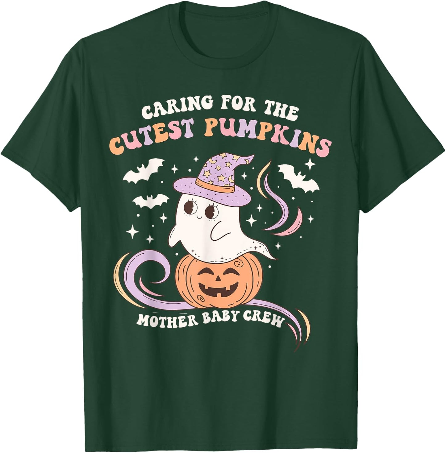Caring For The Cutest Pumpkins Mother Baby Crew Halloween T-Shirt - T-Shirt | Forest
