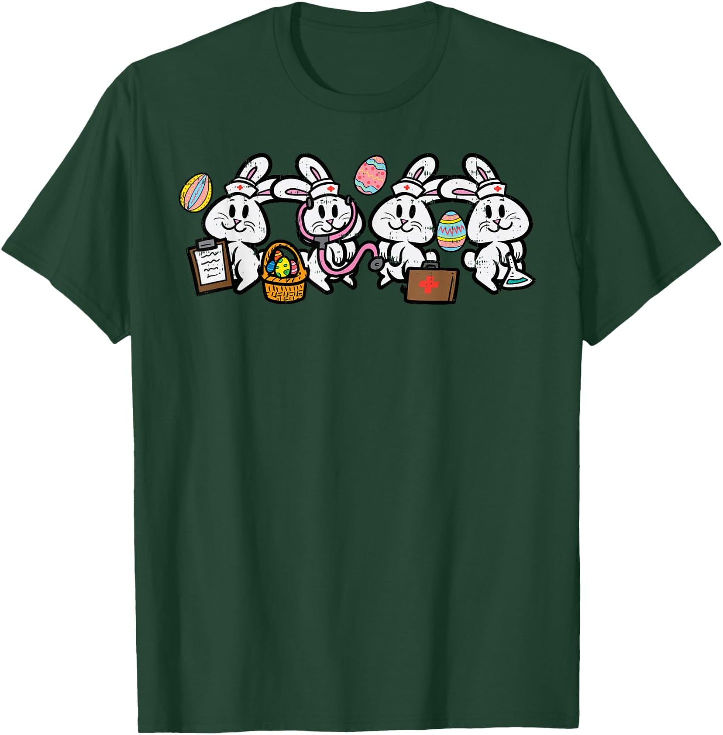 Easter Bunny Nurses Rabbit ER ED Squad Crew Scrub Top Women T-Shirt - T-Shirt | Forest